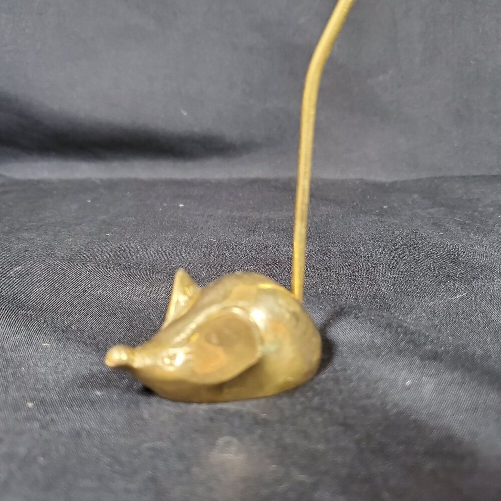 VTG Solid Brass Mouse Note Spike Mid Century Canadian Brass Desk Paper Spike Whi